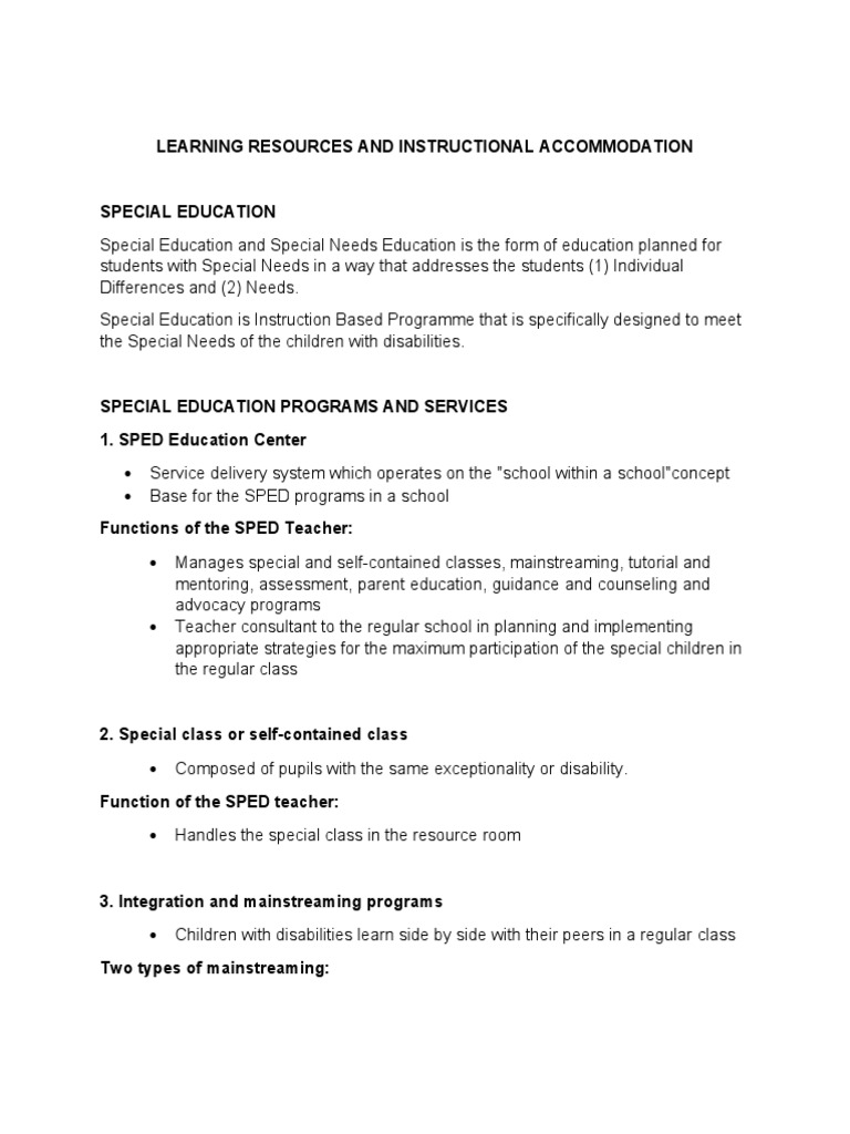 Special Education Programs and Accommodations | PDF | Special Education ...