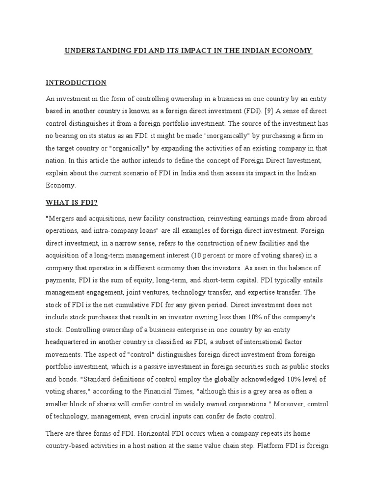 Impact of FDI on India's Economy | PDF | Foreign Direct Investment ...