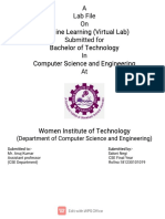 MACHINE LEARNING PRACTICAL FILE (VIRTUAL LAB - 7th SEM)