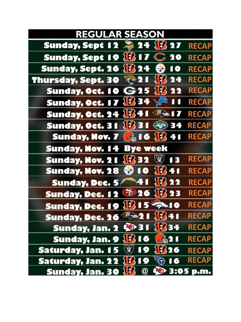 20212022 Bengals Schedule RECAP PDF