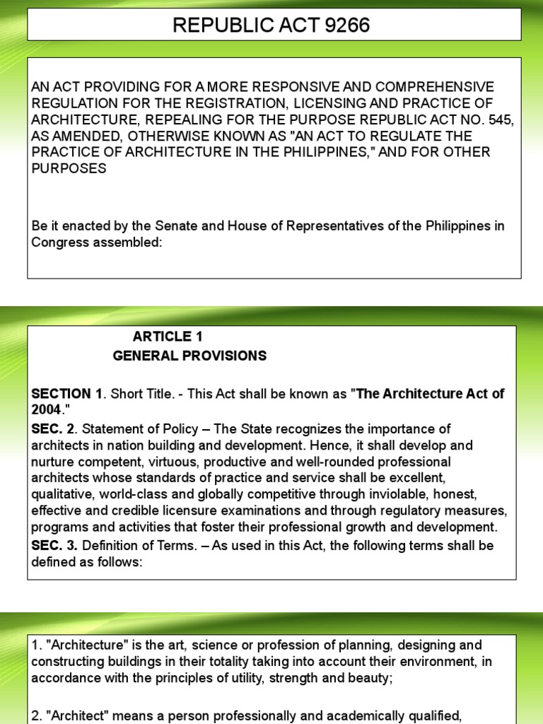 Architecture Act of 2004 Overview | PDF | Licensure | Architect