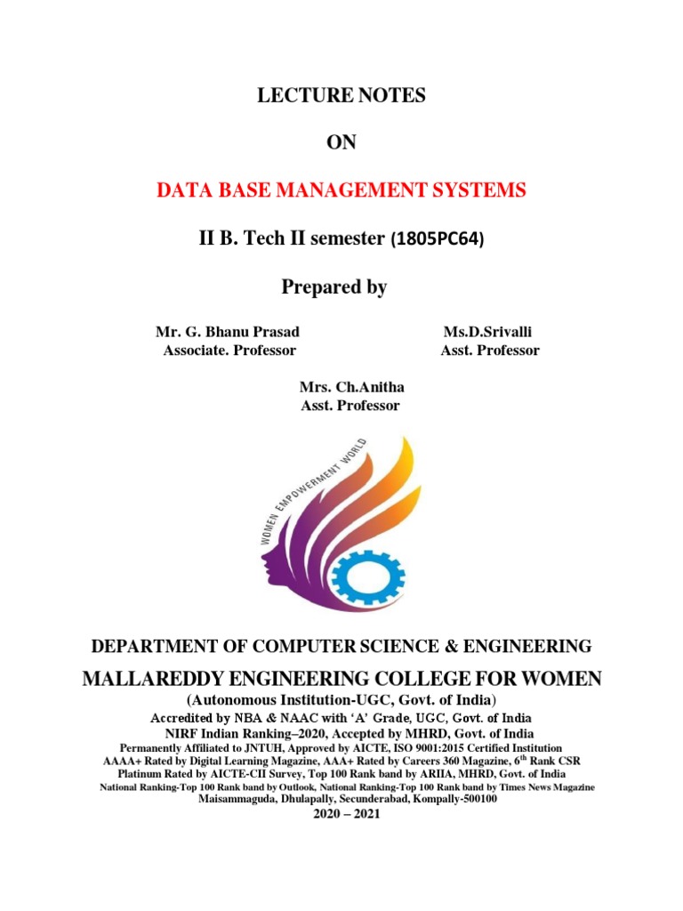 DBMS CSE Digital Notes 2020-2021 - March 9th 2021 | PDF | Databases ...