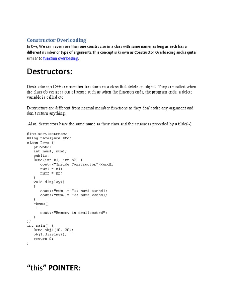 Destructors:: "This" POINTER | PDF | Programming | Constructor (Object ...