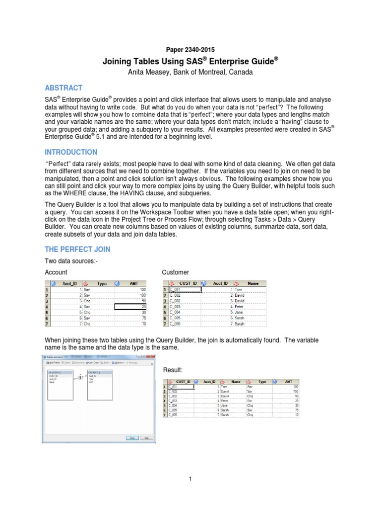 Joining Tables Using SAS Enterprise Guide PDF Information Technology Management Computer