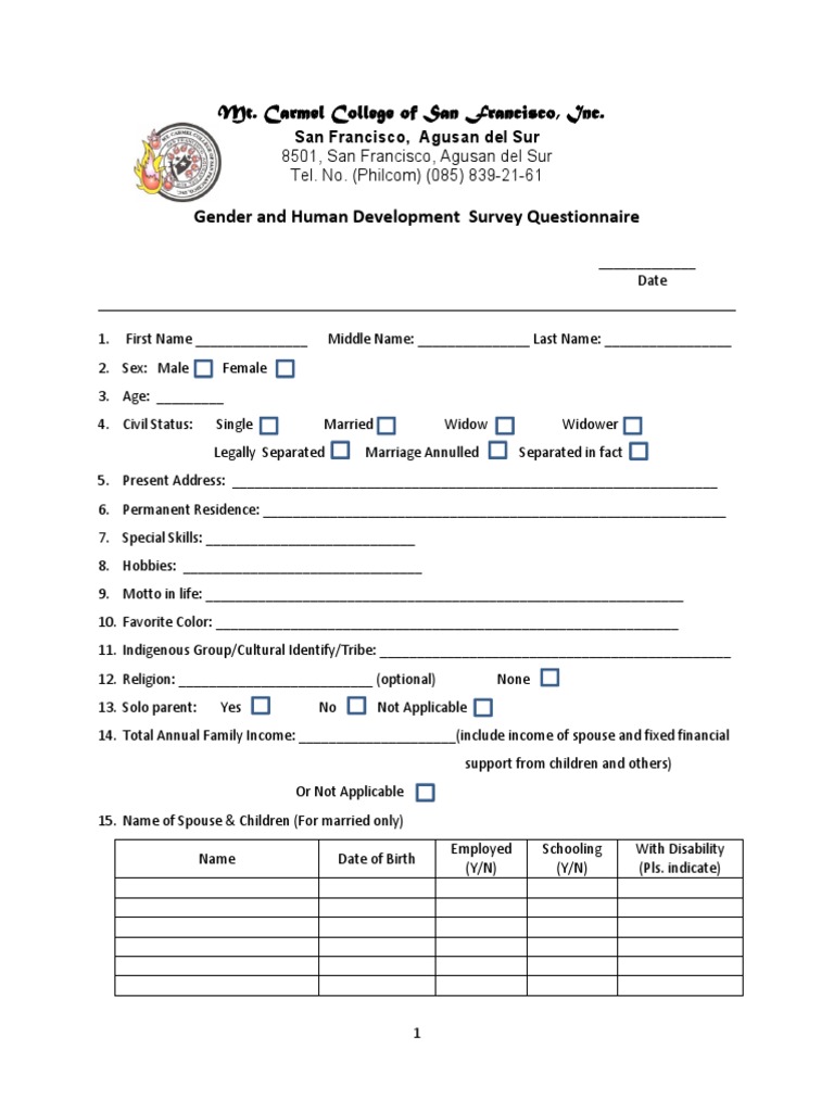 Gender and Human Development Survey | PDF | Family | Marriage