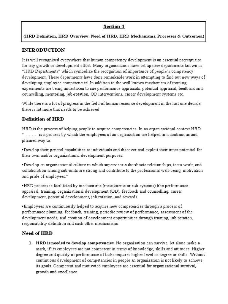 Section1 (HRD Definition, HRD Overview, Need of HRD, HRD Mechanisms