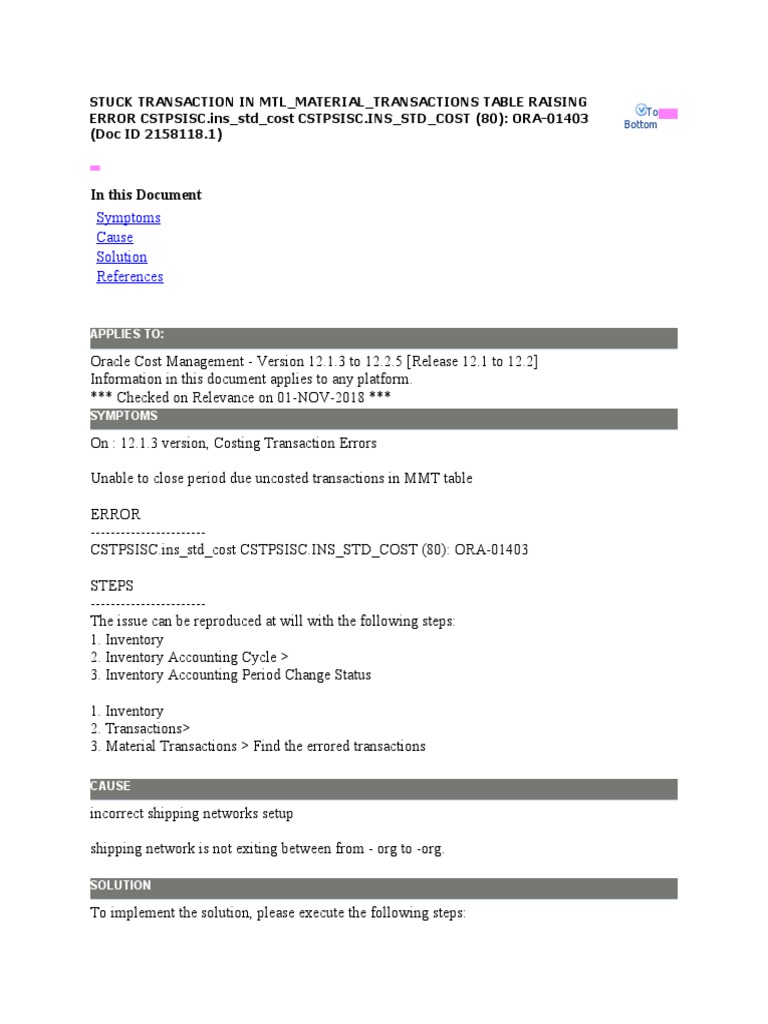 Fix Stuck Transactions in Oracle Costing | PDF