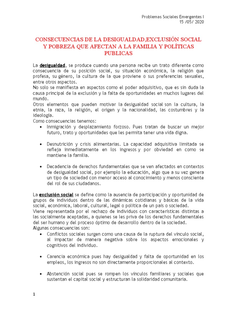 Consecuencias de La Desigualdad | PDF | Desigualdad social ...
