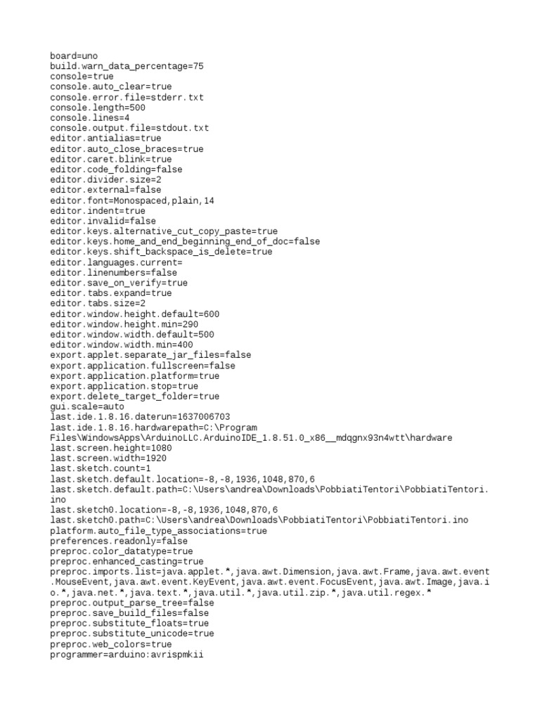 Arduino IDE Configuration Settings | PDF | Software | Computing