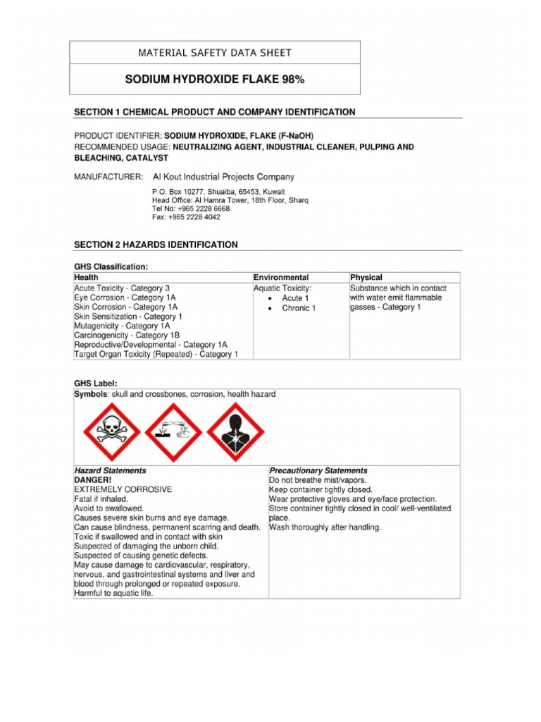 Sodium Hydroxide Flakes - MSDS | PDF
