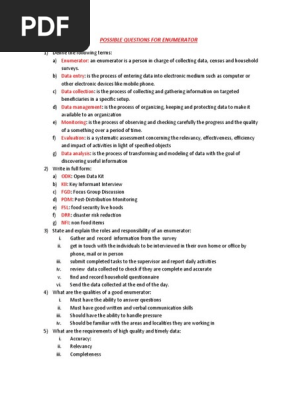 Possible Questions for Enumerator Written Test