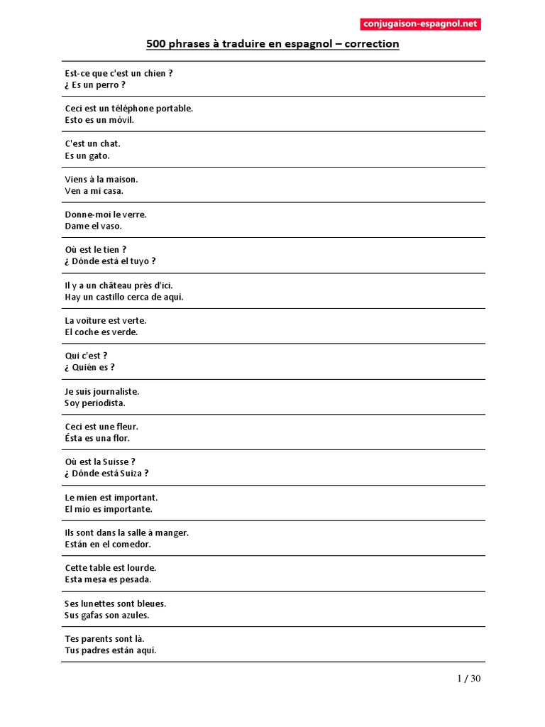500 Phrases à Traduire en Espagnol | PDF
