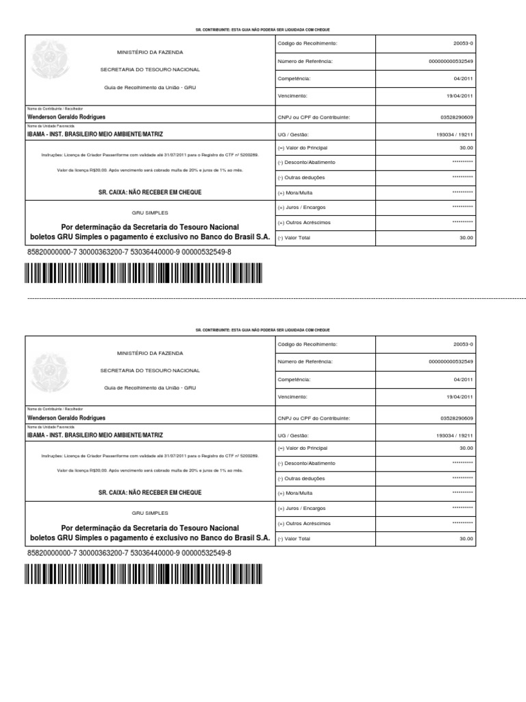 Guia de Recolhimento IBAMA 2011 | PDF | Tesouro | Bancos