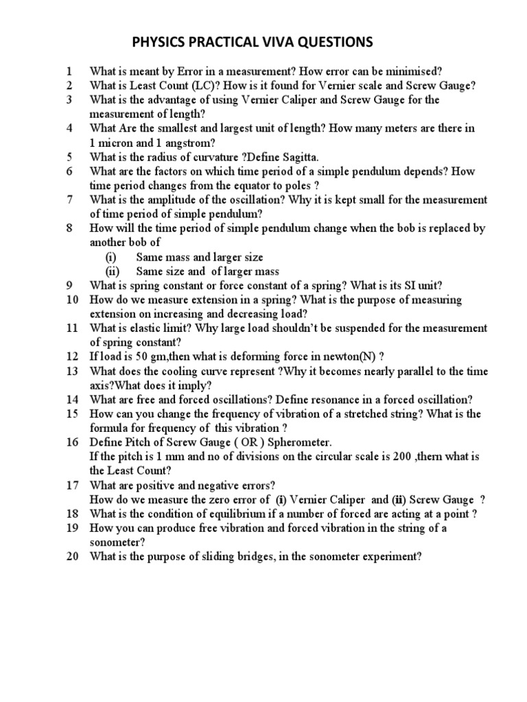 Physics Practical Viva Questions PDF