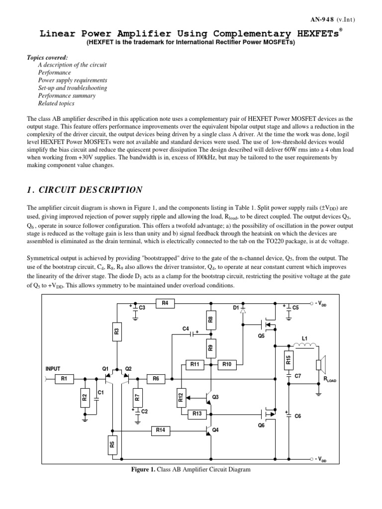 Linear Power Amplifier Using HEXFET PDF Amplifier Power Supply