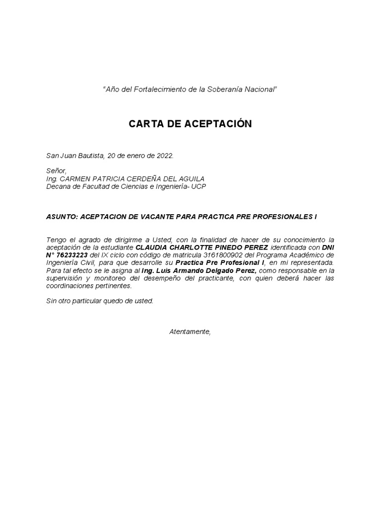 Carta de Aceptacion | PDF