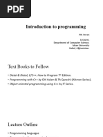 Introduction To Programming: Mr. Imran Lecturer, Department of Computer Science, Jahan University Kabul, Afghanistan