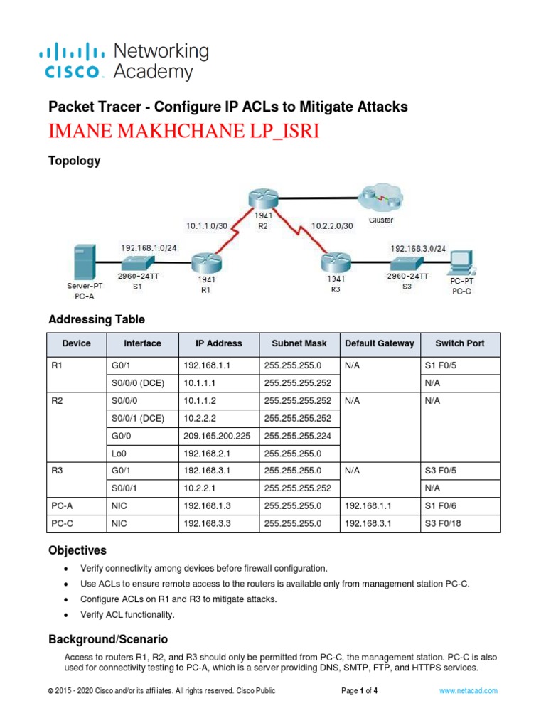 Configure IP ACLs to Mitigate Attacks | PDF | Router (Computing) | Ip ...