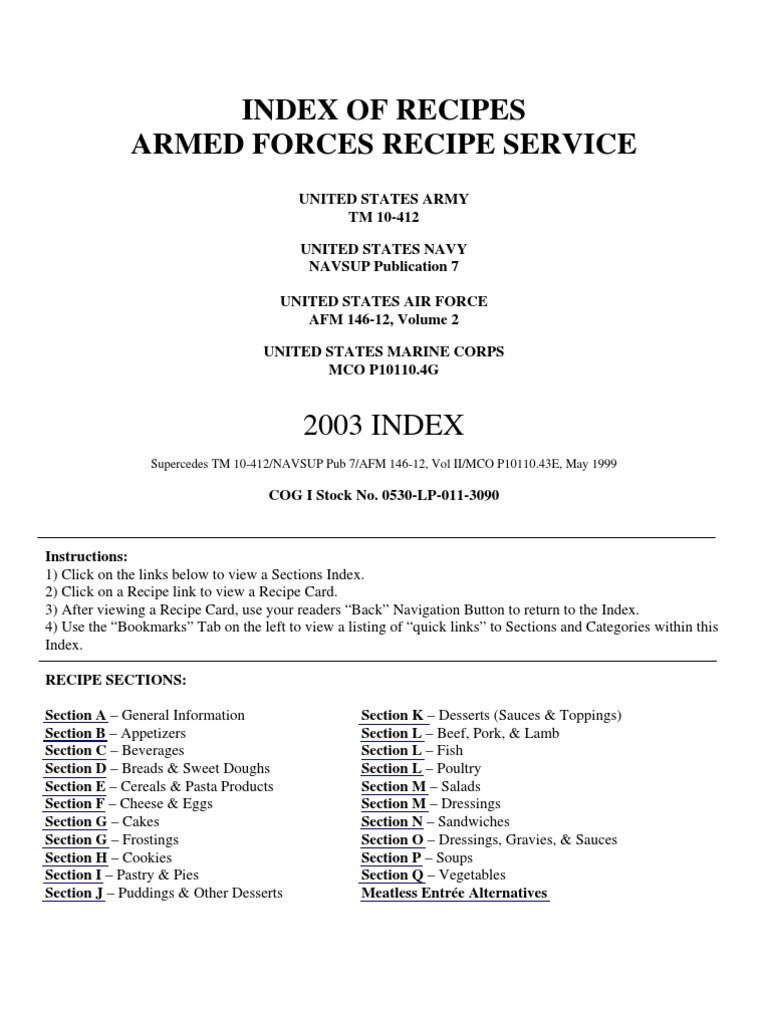 US Armed Forces Food Recipes 2003 Cuisine Western Cuisine