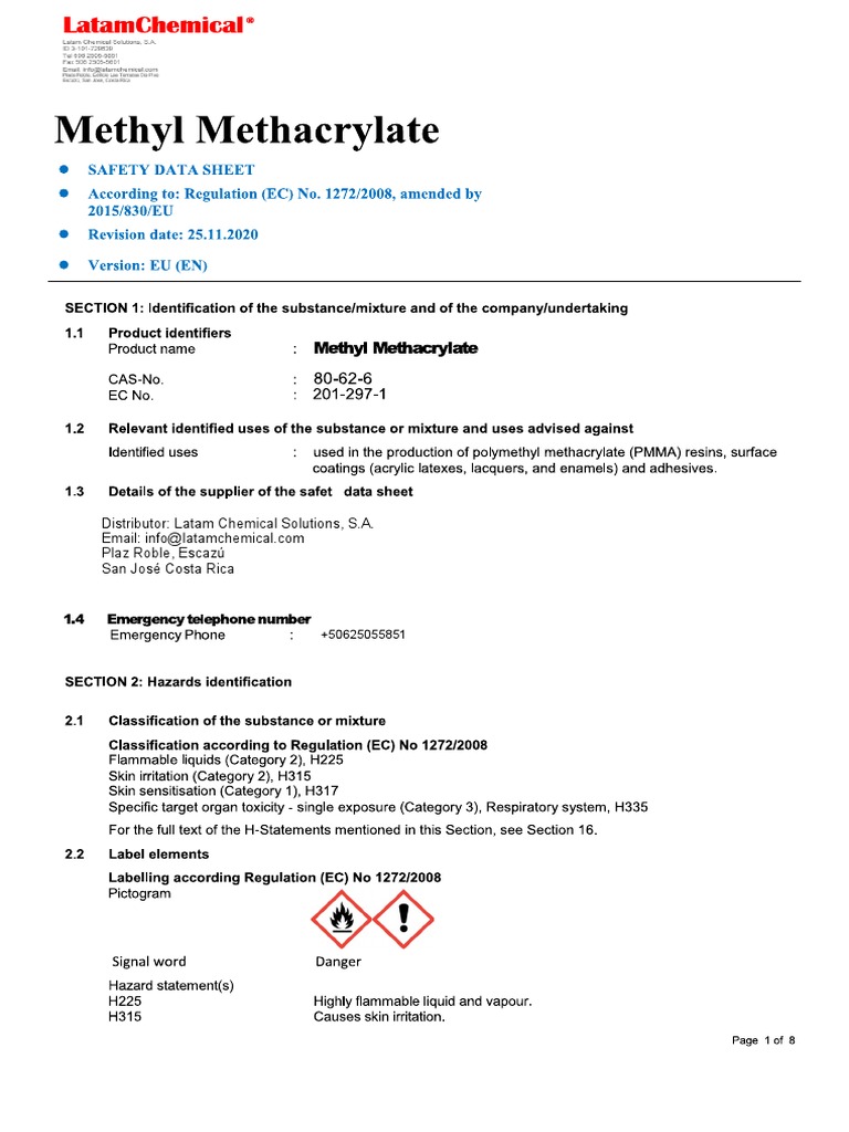 SDS Methyl Methacrylate LATAM PDF