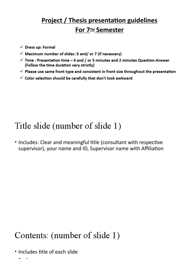 Project / Thesis Presentation Guidelines For 7 Semester: (Follow The ...