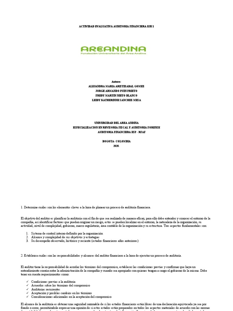 Eje 1 Auditoria Financiera | PDF | Auditoría | Contralor