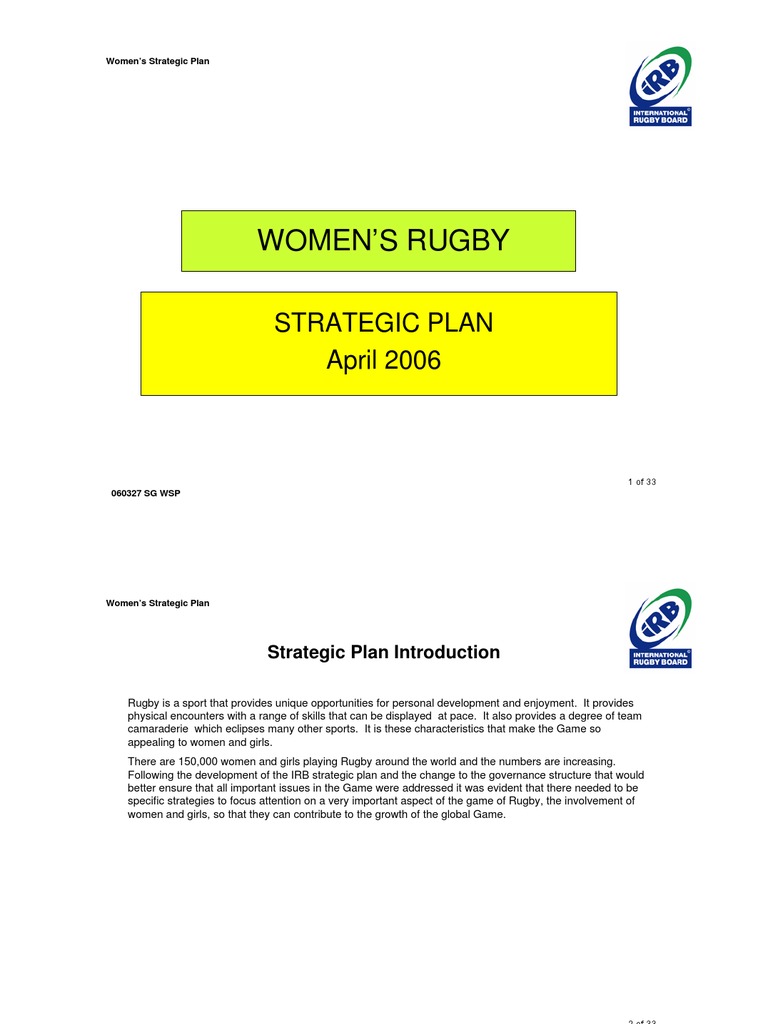 Women's Rugby Strategic Plan Overview | PDF | Strategic Planning ...