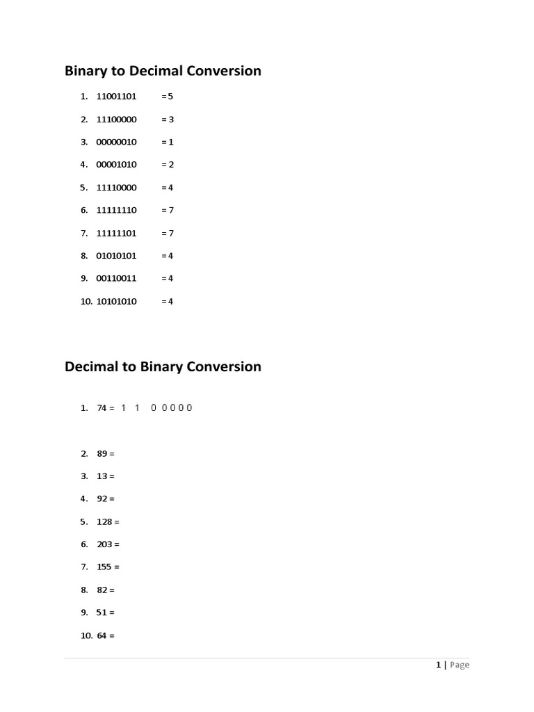 Binary and Decimal Conversion Guide | PDF | Finance & Money Management