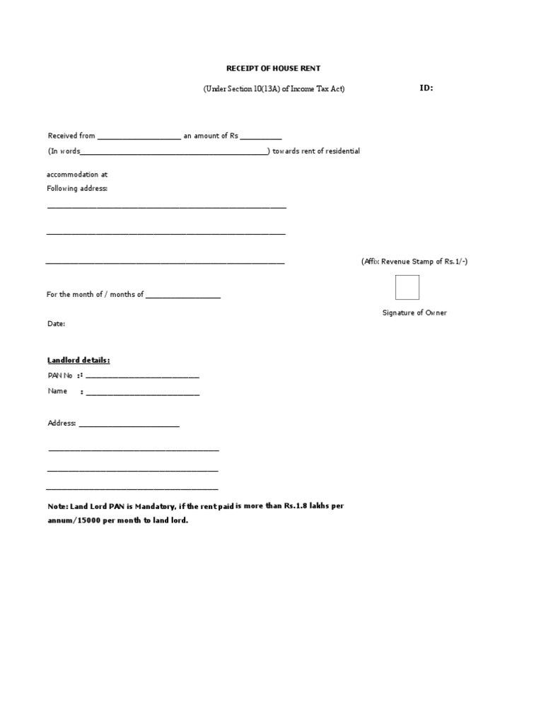 House Rent Receipt for Tax Purposes | PDF | Finance & Money Management