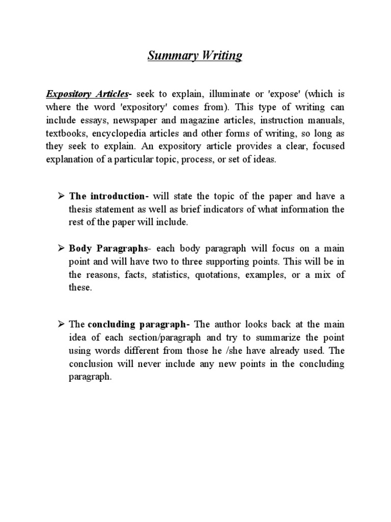 Summary Writing Notes PDF Essays Linguistics