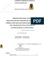Disposiciones Institucionales para Organizar Proceso de Titulación y Formulación Del Documento Recepcional o Trabajo de Titulación (Validado)