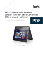 Product Specifications Reference Lenovo Thinkpad Tablets/Convertibles 2014 To Present - Withdrawn
