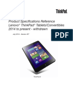 Product Specifications Reference Lenovo Thinkpad Tablets/Convertibles 2014 To Present - Withdrawn