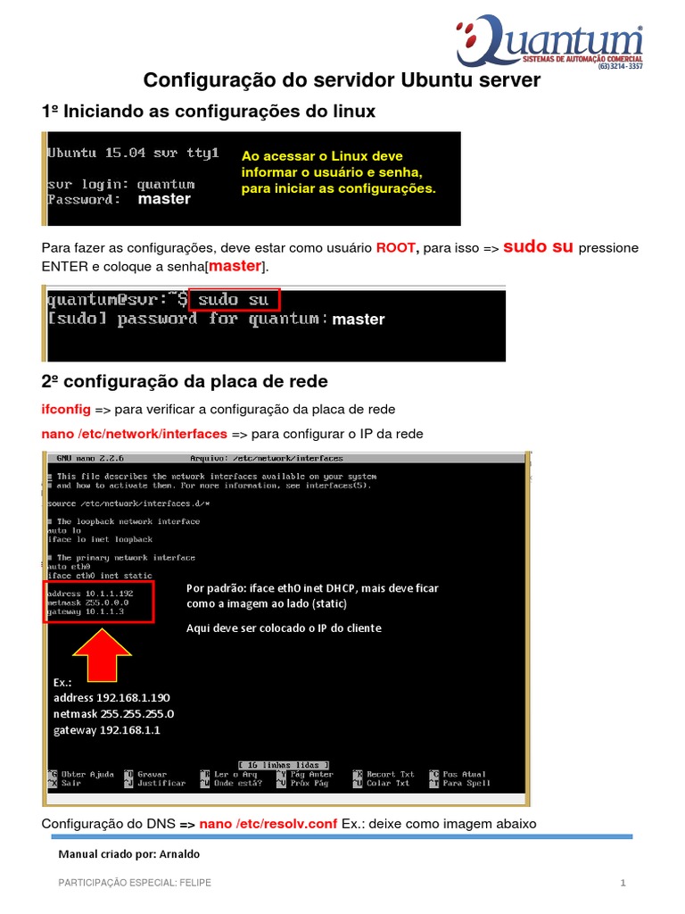 Configuração do Servidor Ubuntu Server | PDF | Endereço de IP ...