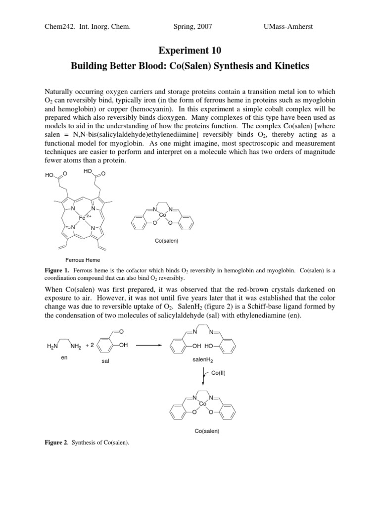 Co(Salen) Synthesis and O2 Kinetics Experiment | PDF | Cobalt ...
