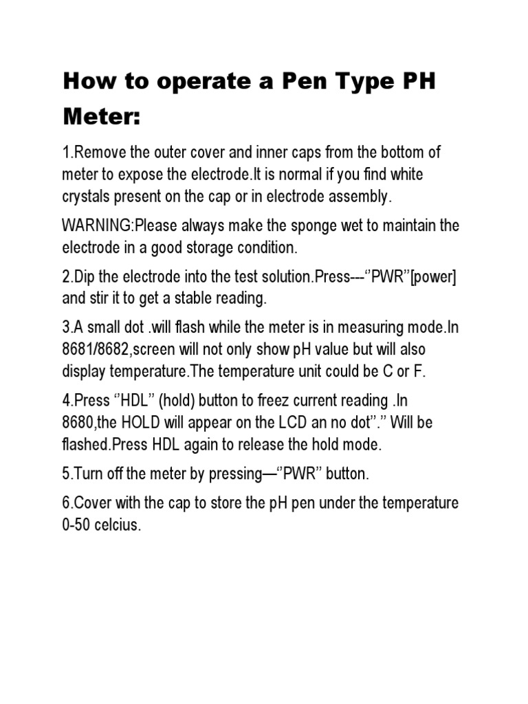 How To Operate A Pen Type PH Meter | PDF