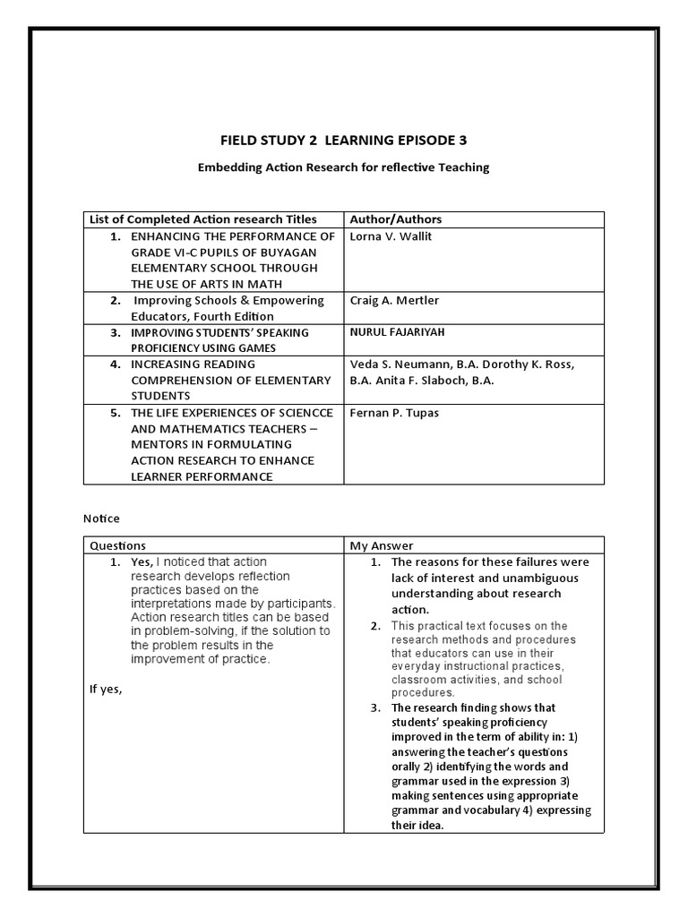 FS2 Episode 3: Action Research Titles | PDF | Reading Comprehension ...