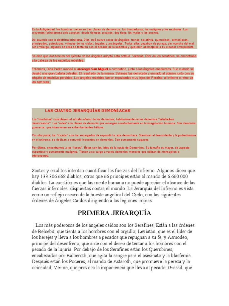 Jerarquías de Ángeles y Demonios según la Biblia | PDF | Arcángel ...