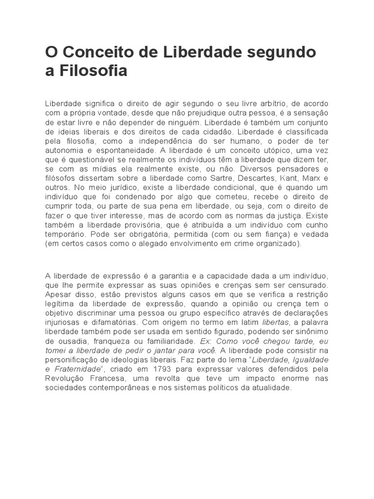 Liberdade na Filosofia: Conceitos e Perspectivas | PDF | Liberdade ...
