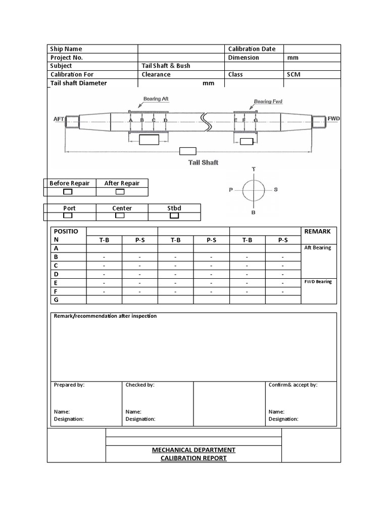 Tail Shaft Calibration Report | PDF