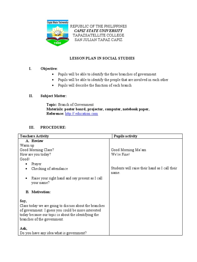 Grade 5 Social Studies Lesson Plan | PDF | Presidents Of The United ...