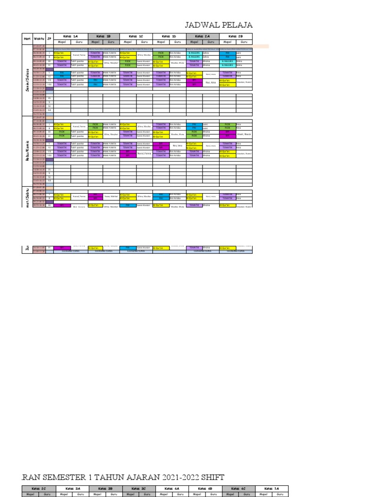 Roster Pelajaran Semester 1 2021-2022 - Shift | PDF