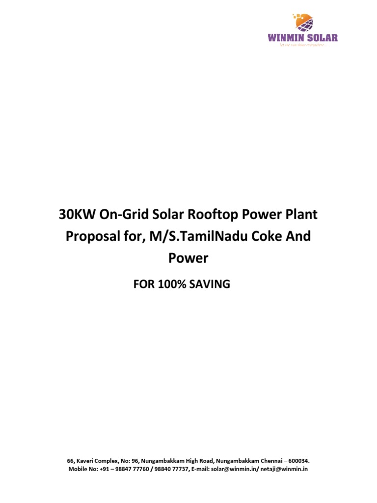 30KW Solar Rooftop Proposal for TamilNadu | PDF | Solar Power ...