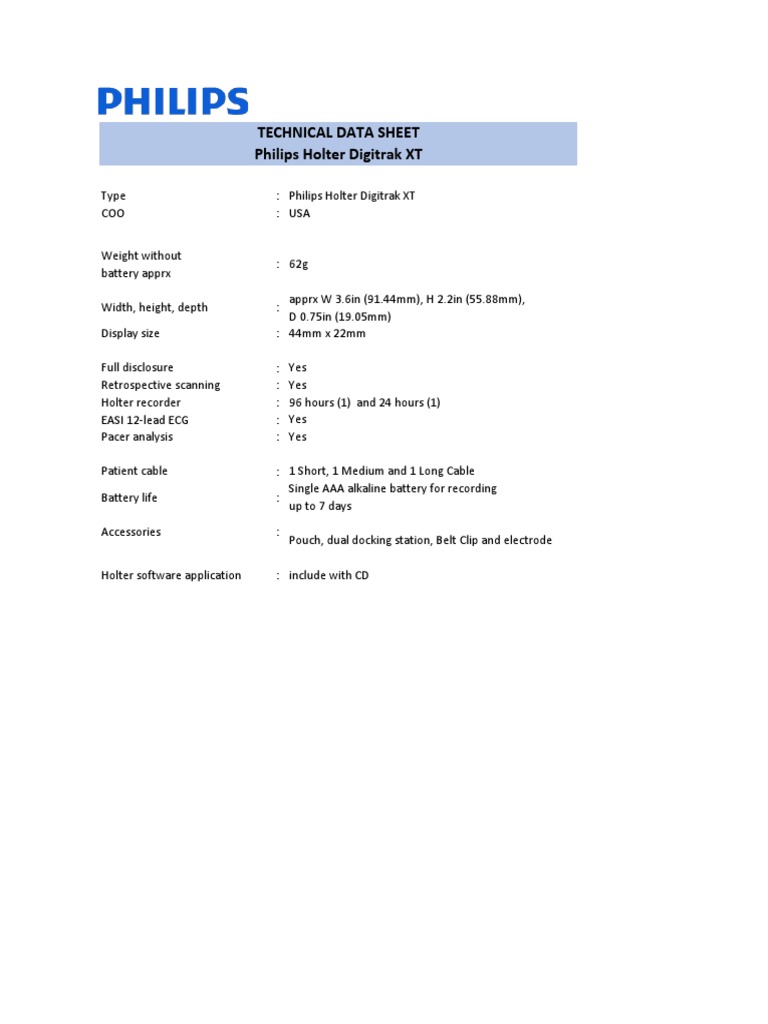 Spesifikasi Philips Holter Digitrak XT PDF