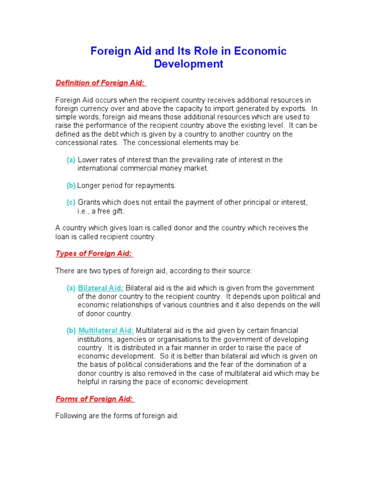 Foreign Aid Its Role In Economic Development Pdf Aids Current