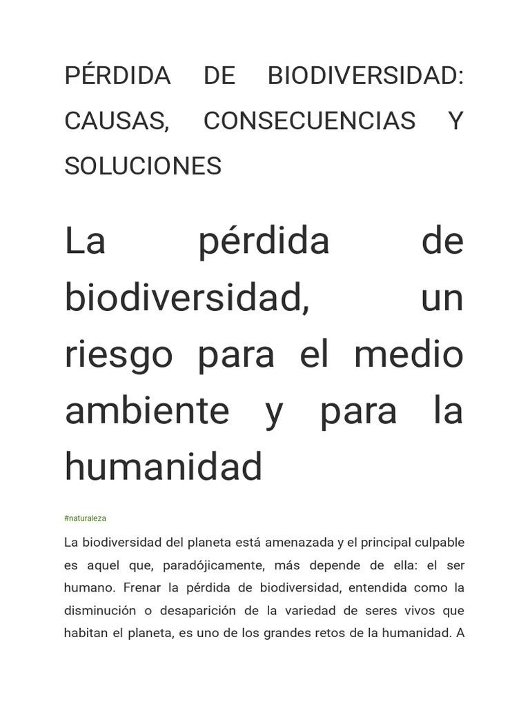 Pérdida de Biodiversidad - Causas, Consecuencias y Soluciones | PDF ...