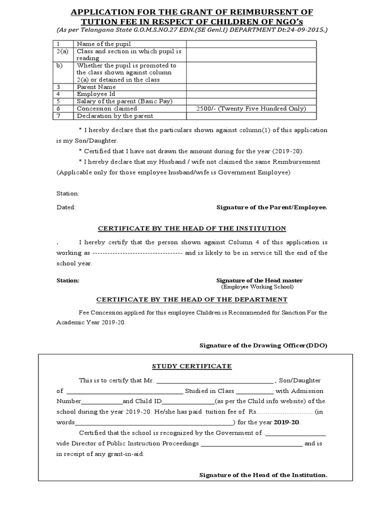 NGO Children's Tuition Fee Reimbursement Form | PDF | Government