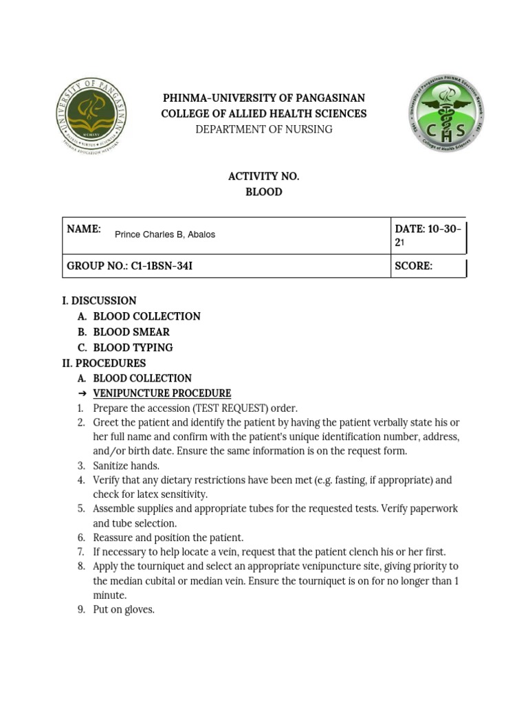 Blood Collection and Analysis Procedures | PDF | White Blood Cell ...