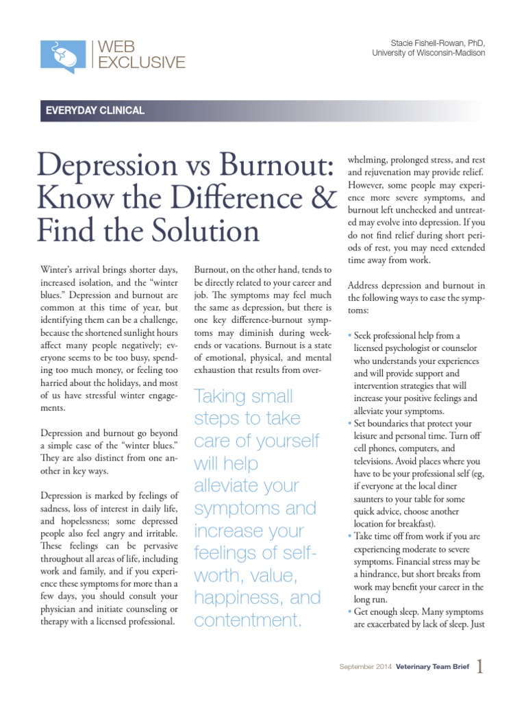 Depression Vs Burnout Pdf Occupational Burnout Depression Mood