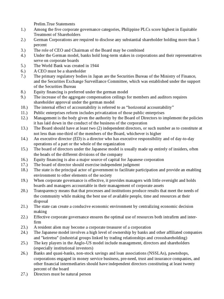 GOV Prelim Statements | PDF | Corporate Governance | Board Of Directors